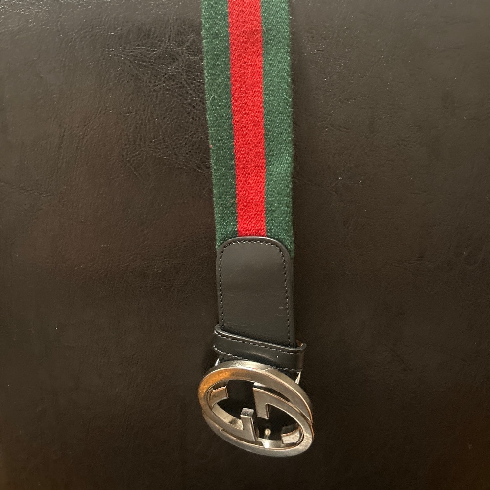 Gucci Web Belt with Silver G Buckle w/Box